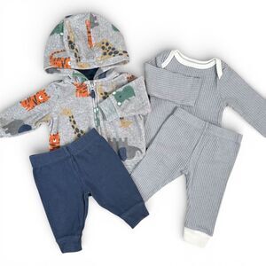 Cloud Island Carters 4pc Baby Boy 0-3M Outfit Set Animal Hoodie Thermal Clothing